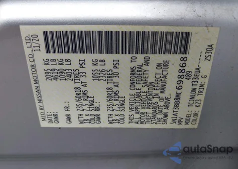 2021 Nissan Rogue Sv Intelligent Awd z USA, uszkodzony, nr VIN 5N1AT3BB8MC698868